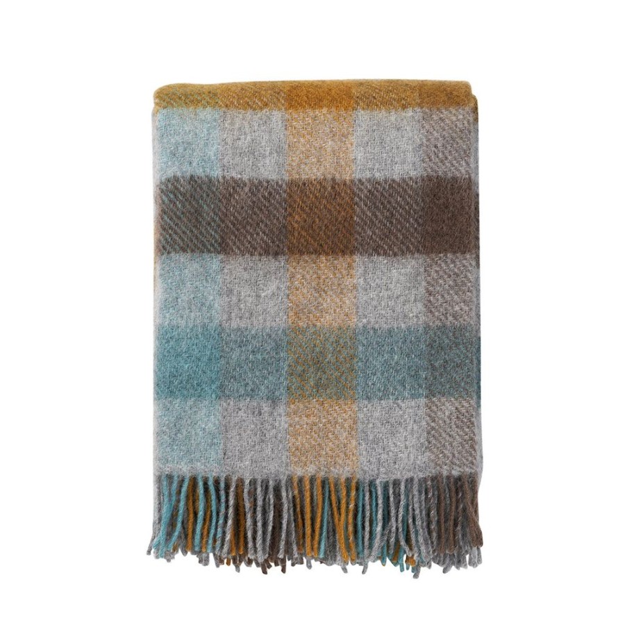 Textiles & Rugs HUNTER JONES | Klippan Gotland Wool Throw In Multi Turqouise Check